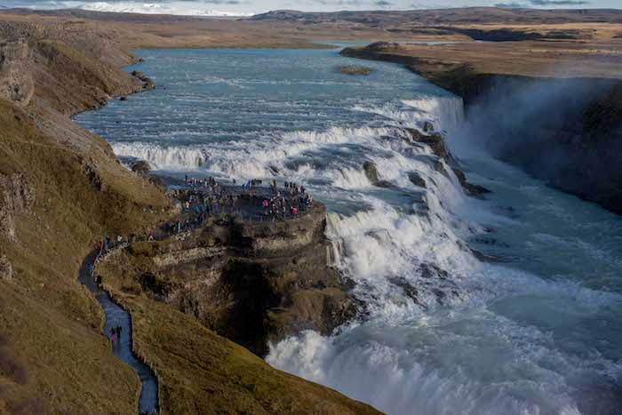 Tourists at the Gullfoss waterfall in Iceland